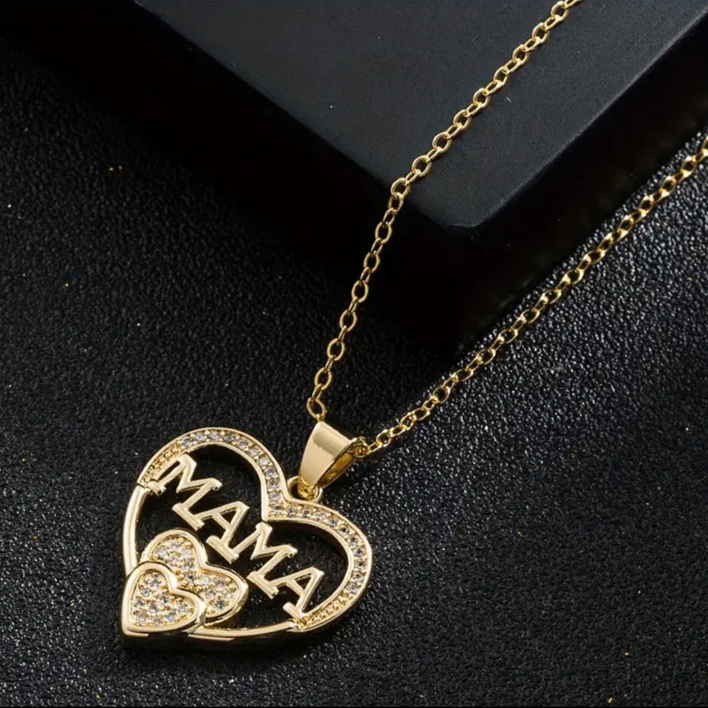 Delicate Letter Mama Pattern Hollow Heart - shaped Pendant Necklace