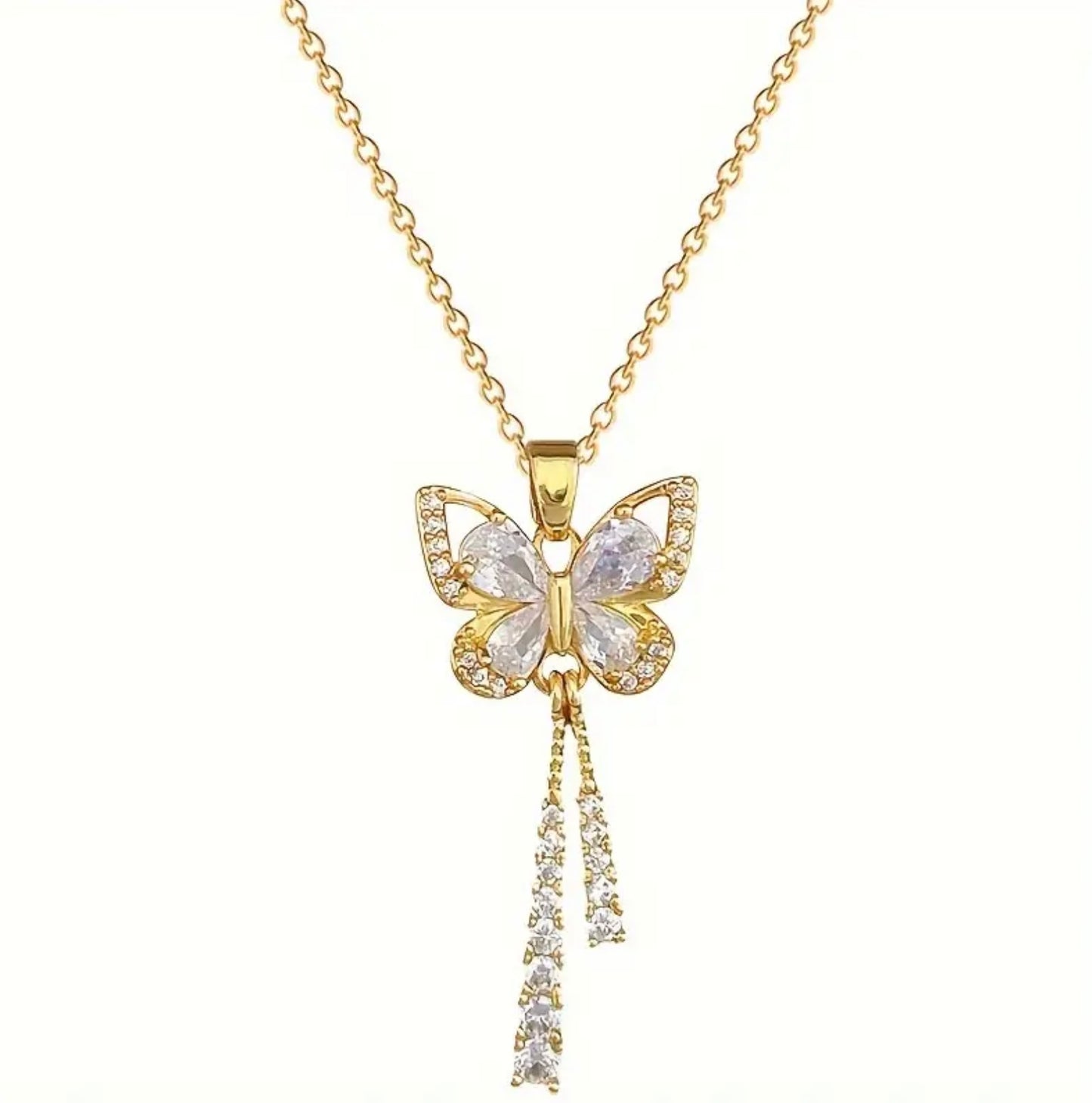 Mekki Butterfly Luxury Pendant Necklace Long Sparkling Cubic Zirconia Necklace Beautiful Gift