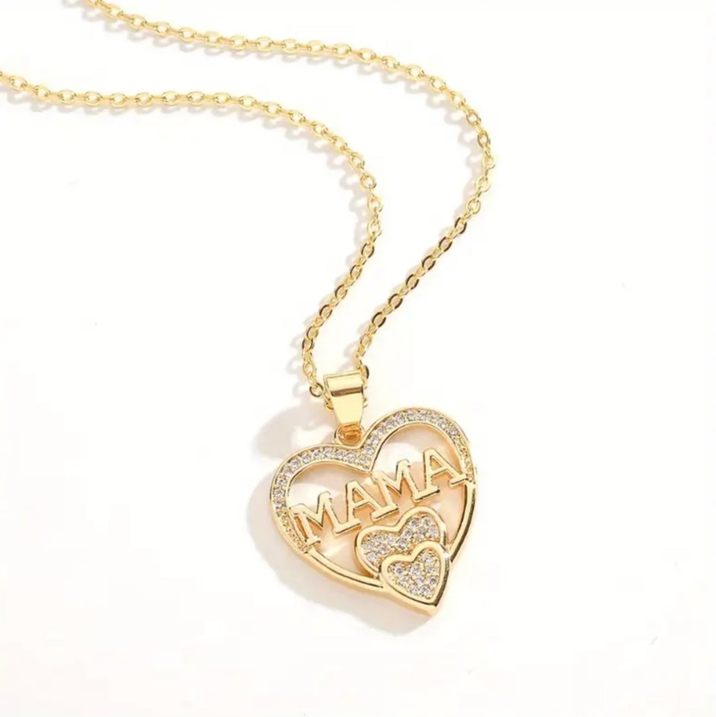 Delicate Letter Mama Pattern Hollow Heart - shaped Pendant Necklace