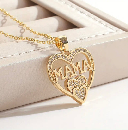Delicate Letter Mama Pattern Hollow Heart - shaped Pendant Necklace