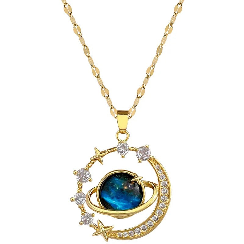 Mekki Fashionable and Exquisite Dreamy Planet Series  Jewelary Star ⭐️ And Moon 🌙 Pendant