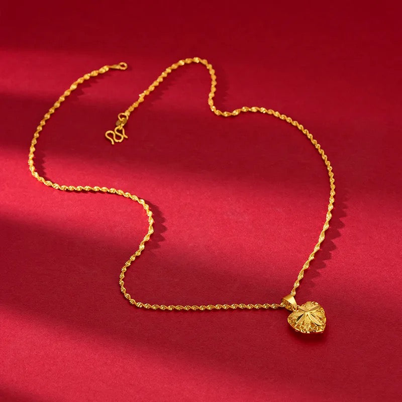 24K Gold Plated Heart Pendant Necklace For womens ,girls , vintage unique style