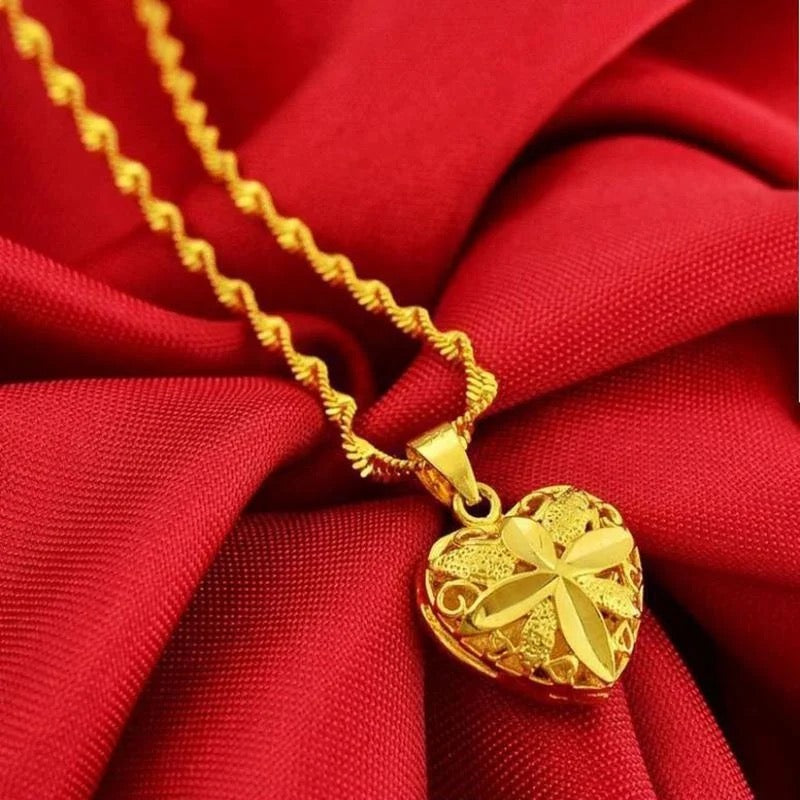 24K Gold Plated Heart Pendant Necklace For womens ,girls , vintage unique style